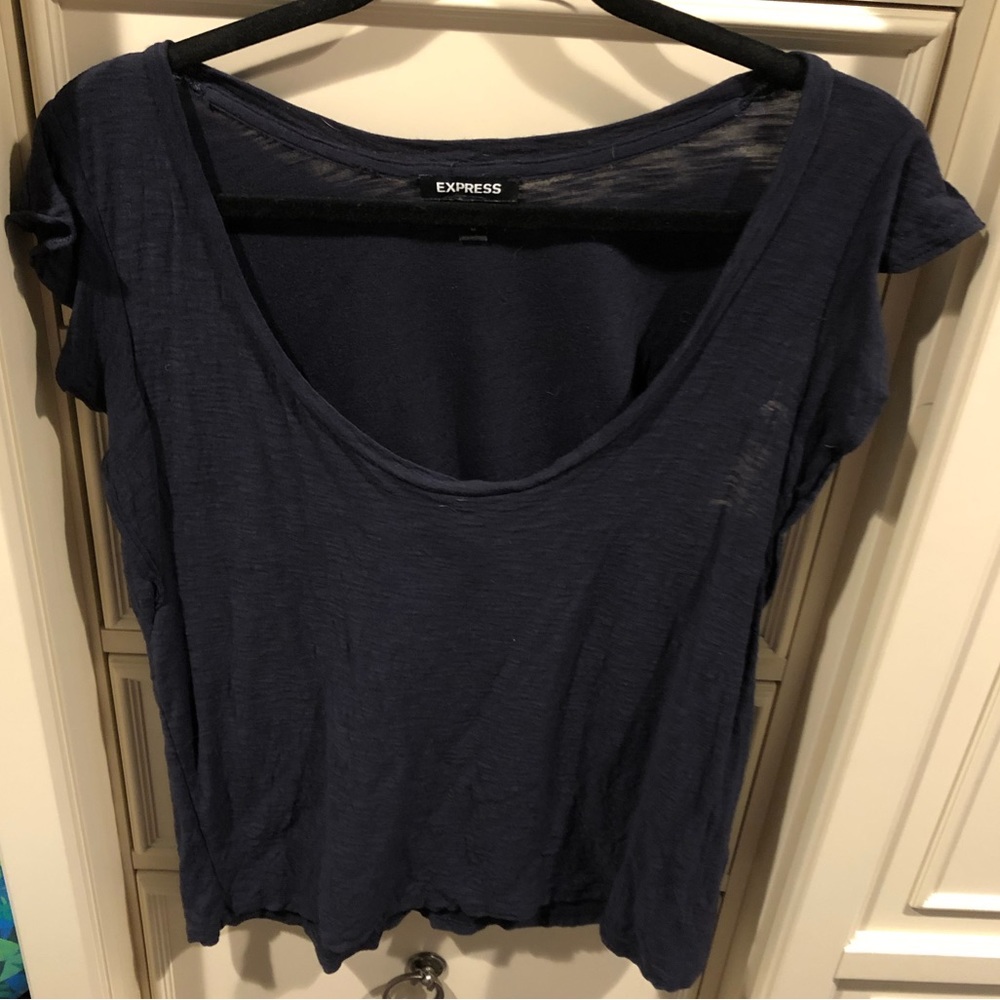Express Short Sleeve Crew Neck Tee Navy Blue Medium